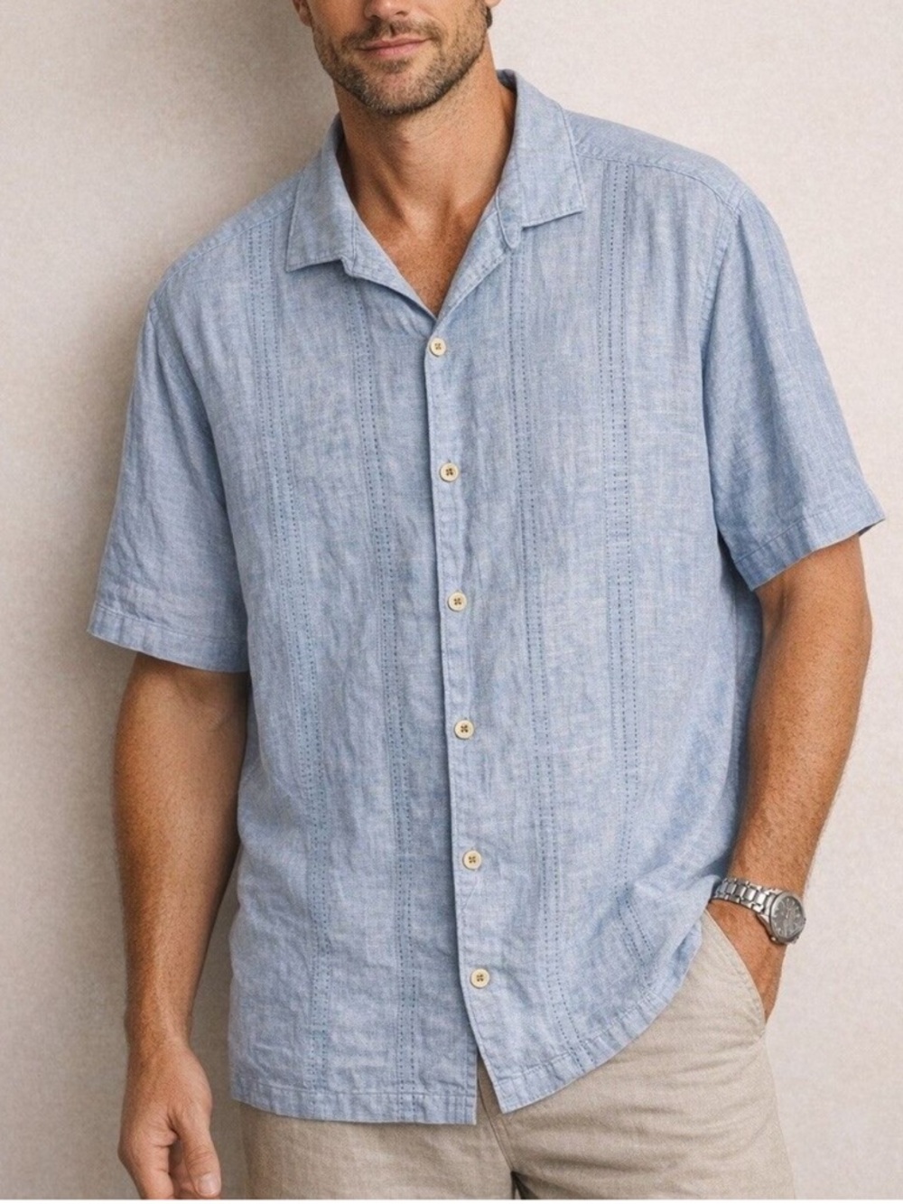 Tommy Bahama Guayabera Short Sleeve Button Down Linen Shirt
